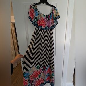 Jealous Tomato Black and White Chevron Floral Dress